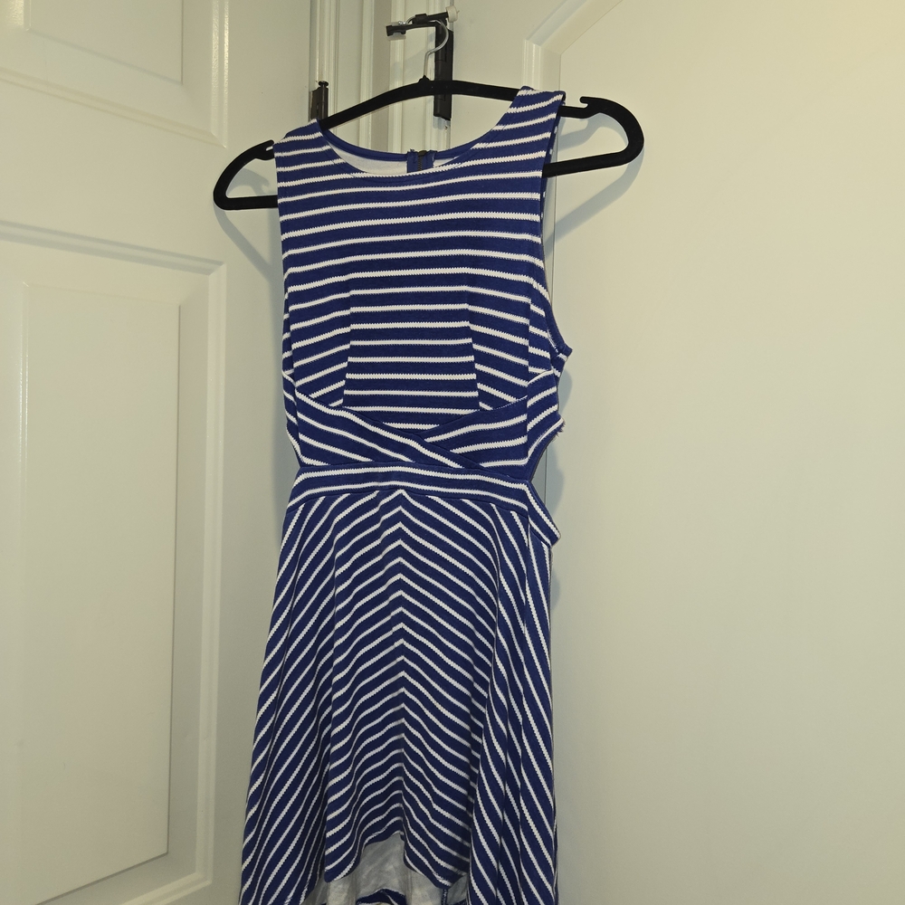 Xhilaration Blue and White Striped High Low Dress